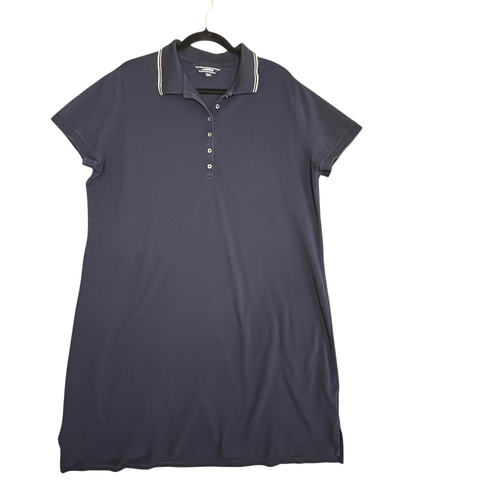 Lands End Womens Navy Blue Short Sleeve Polo Shirt Dress Size 16W 18W 1X Classic